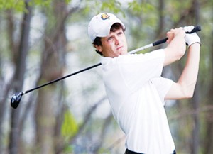 Following Through <span class='credit'>Photo Courtesy of Doug Witte, GVSU Photographer</span><span class='description'>Following Through: Senior Eric Lilleboe tees off in the Super Regional, which went on from May 4th to May 6th of this year.</span>