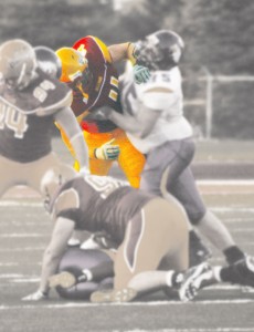 <span class='credit'>Photo By: Kate Dupon | Photographer</span><span class='description'>Ferris State linebacker Kyle Fitzpatrick (#4) in the midst of a tackle against Ashland on Saturday,  Sept. 5. Last week, Fitzpatrick was named player of the week after five tackles, a sack, and a 65 yard interception return for a touchdown against Tiffin on Aug. 29.</span>