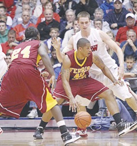Exhibition Game: Junior Justin Keenan (#40) runs for the net in the Bulldogs’ exhibition game against the Dayton Flyers. The Ferris team fought it out and ended up with a 88-73 loss against the nationally-ranked team. Photo Courtesy of Ferris State Athletics Exhibition Game: Junior Justin Keenan (#40) runs for the net in the Bulldogs’ exhibition game against the Dayton Flyers. The Ferris team fought it out and ended up with a 88-73 loss against the nationally-ranked team. Photo Courtesy of Ferris State Athletics