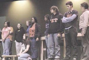 Polishing Up: Measure by Measure cast members listen to a bit of advice about the current scene. Photo By: Kristyn Sonnenberg | Photo Editor Polishing Up: Measure by Measure cast members listen to a bit of advice about the current scene. Photo By: Kristyn Sonnenberg | Photo Editor