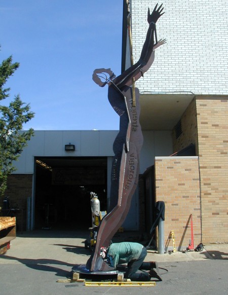 Past: A sculpture is being installed to commemorate Ferris’ past, present, and future. Ferris welding students helped to develop the sculpture. Courtesy of Robert Barnum