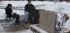 Freezing for a Good Cause: Davey Le and Ben Eckert, above, sat in the freezing cold during Alpha Chi Rho’s annual freeze out. The freeze out helped raise money for Habitat for Humanity. Photo By: Kate Dupon | Photo Editor Freezing for a Good Cause: Davey Le and Ben Eckert, above, sat in the freezing cold during Alpha Chi Rho’s annual freeze out. The freeze out helped raise money for Habitat for Humanity. Photo By: Kate Dupon | Photo Editor