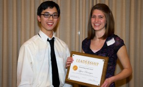 Leadership Award: Lynn Overmyer was awarded the Outstanding Leader Award at the Honors Awards event. Vinnie Kew, left, nominated Overmyer for the award. Photo By: Brock Copus | Photographer