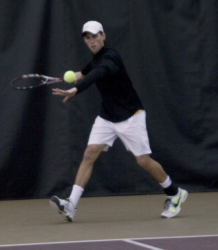 Men’s Tennis: Senior Kyle Revall lines up a shot during a Bulldog practice. Ferris State will take on Lake Superior State on March 18 in its next GLIAC contest. Photo By: Kate Dupon | Photo Editor