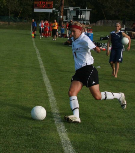 Defeating Saginaw: Jenna Ruimveld, FSU freshman forward, keeps the ball in bounds during the Sept. 9 game against Saginaw Valley. The Bulldogs defeated the visiting Cardinals 3-1. Photo By: Kate Dupon | Photo Editor Defeating Saginaw: Jenna Ruimveld, FSU freshman forward, keeps the ball in bounds during the Sept. 9 game against Saginaw Valley. The Bulldogs defeated the visiting Cardinals 3-1. Photo By: Kate Dupon | Photo Editor