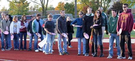 No New Record: Ferris students wait to launch their discs into the air on Saturday, Oct. 1. Students attempted to break a world record, but fell just short. Photo By: Brock Copus | Multimedia Editor