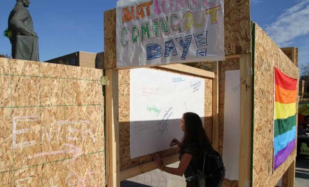 Building Support: Ferris students participated in National Coming Out Day on campus. Students work to raise awareness about the lives of lesbian/gay/bisexual/transgender individuals. Photo By: Brock Copus | Multimedia Editor