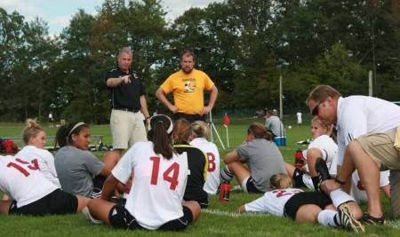 Winning Streak: FSU women’s soccer head coach Matt Kellogg encourages his team during halftime. The Bulldogs have won their last two games bringing their 2011 record to 6-5-2 overall. Photo By: Kate Dupon | Photo Editor