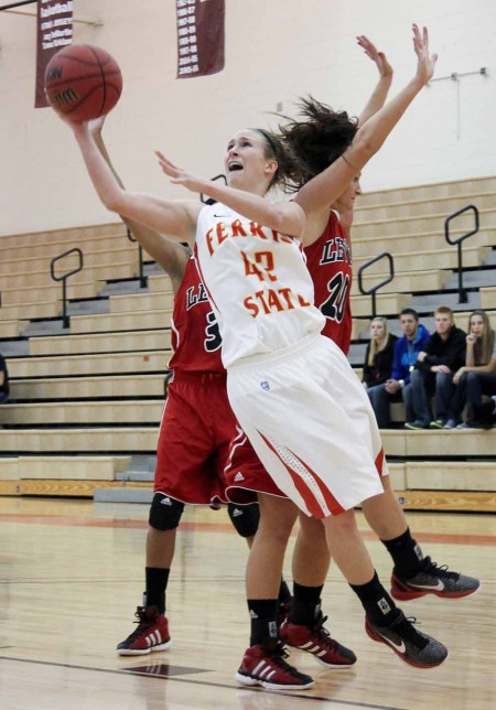 Defeating Lewis: FSU senior guard/forward Tricia Principe reaches for a lay-up against Lewis on Nov. 12. The Bulldogs defeated Lewis 81-72 in the season home opener. Photo By: Brock Copus | Multimedia Editor