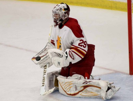 Men’s Hockey: FSU senior goaltender Taylor Nelson is currently ranked 7th in the nation. Nelson has helped the Bulldogs earn a record of 6-2-0 thus far in the 2011-12 season. Torch File Photo