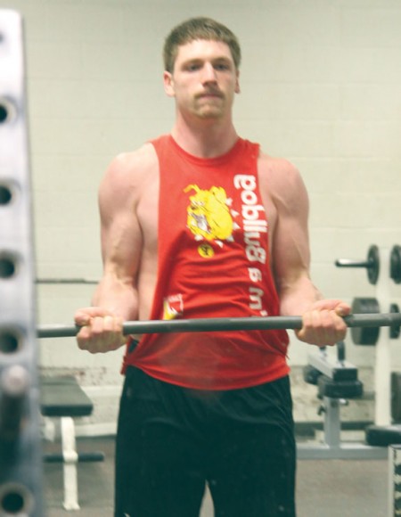 Pumping Iron: Bulldog graduating senior Brad Iskow lifts in the weightroom of the URec. Iskow has his eyes on continuing his football career. Photo By: Brock Copus | Multimedia Editor