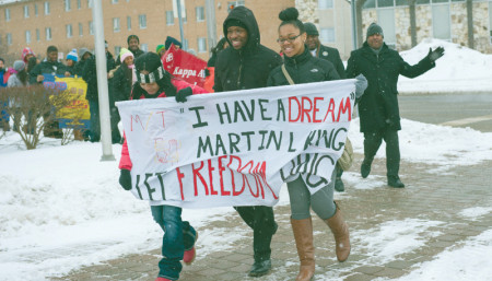 Students marched in the 28th annual Freedom March on Jan. 20 as part of the celebrations in remembrance of civil rights leader Dr. Martin Luther King Jr. Other MLK Day activities included the Tunnel of Oppression exhibit in Ward Hall.  Photo By: Tori Thomas | Photographer