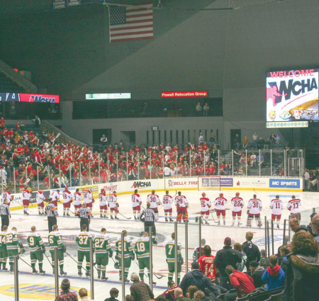 Ferris was well represented for the WCHA Final Five Semi-Final against the University of Alaska-Anchorage on March 22 in Grand Rapids at Van Andel Arena. Photo By: Brock Copus | Multimedia Editor