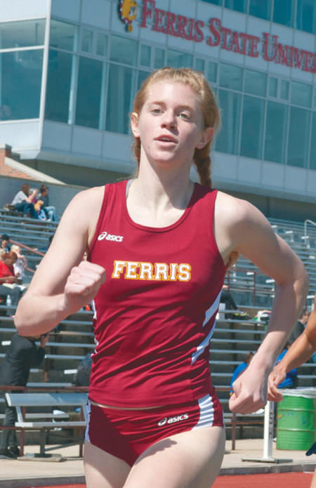 Senior Samantha Johnson races in the Ferris Invitational during the 2013 track season. Johnson, one of the team’s strongest long-distance runners, was unable to compete in this weekend’s GLIAC Indoor Championships due to a knee injury. Photo Provided By: Bill Bitzinger | FSU Photo Services