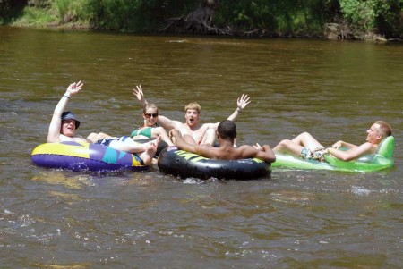 Ferris students tube down the Muskegon River that runs along the East side of campus; a Ferris Tradition.
