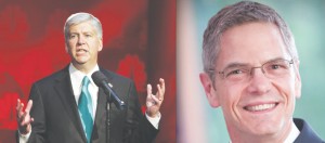 Governor Rick Snyder on the left and candidate Mark Schauer on the right.