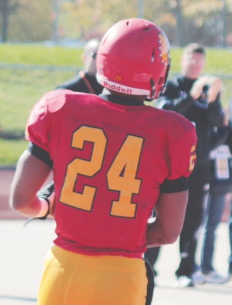 Redshirt freshmen running back Jahaan Brown shows the camera what he showed to the Tiffin defenders during his explosion of 212 rushing yards and four touchdowns in the opening stanza of the Bulldogs 68-20 victory.