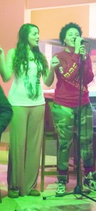 Ferris students Alicia Adams and Jimmiaya Dixon co-host open mic night.