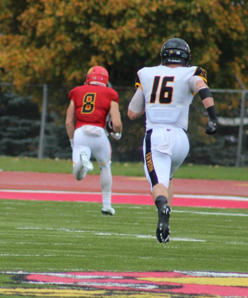 The Huskies wouldn't go on to catch senior wide receiver Jake Lampman, as he finished this 70-yard reception in the end zone to put the Bulldogs up 17-7 in the second quarter.