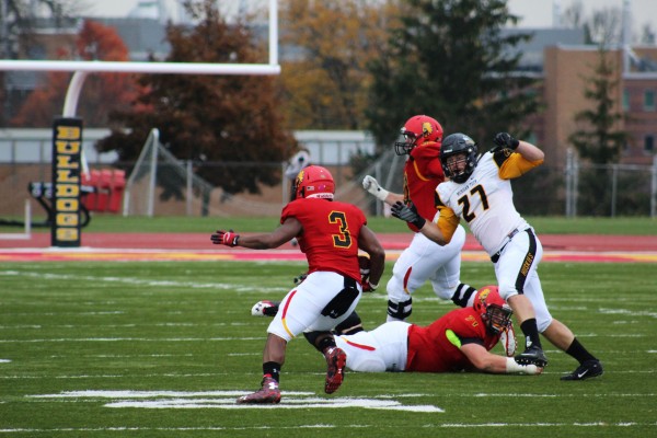 Junior slot receiver Jamel Lockett caught just three passes on the day, as the wet and windy conditions seemed to hamper the Bulldogs' passing attack.