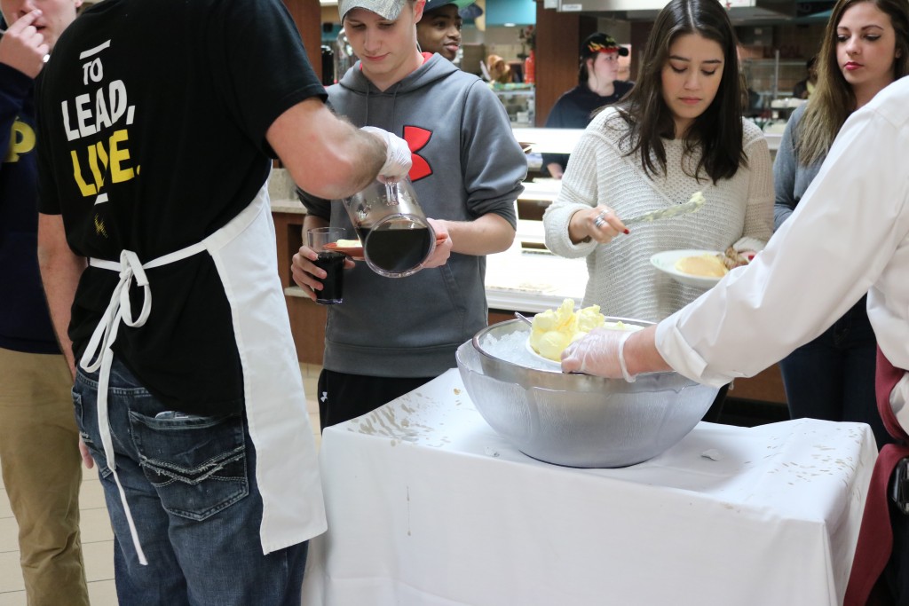 Exam weary students gathered at The Rock on Monday night for some free food and a sense of community at "Pancakes with the President."