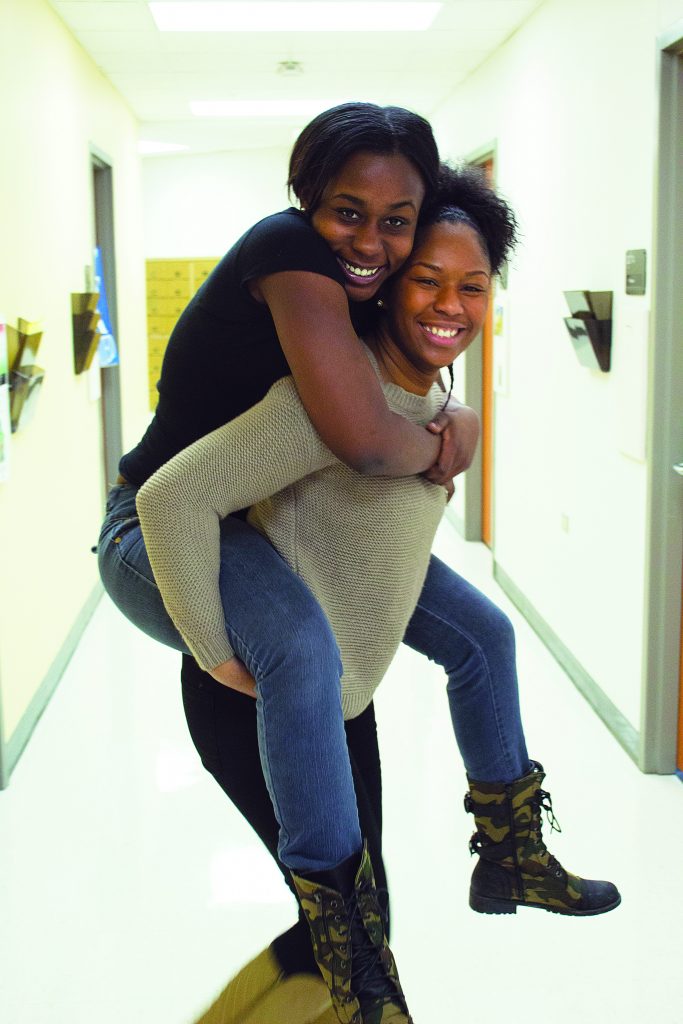 Manufacturing technology freshman Kinyonia Leveston (left) and criminal justice senior Aliah Scroggings (right). Leveston looks up to Scroggings as her mentor.