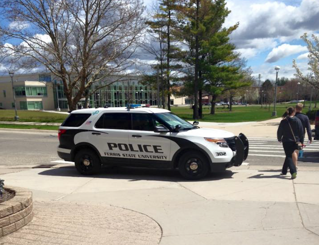 According to Ferris' Department of Public Safety, it is illegal for vehicles to be parked on campus walkways.