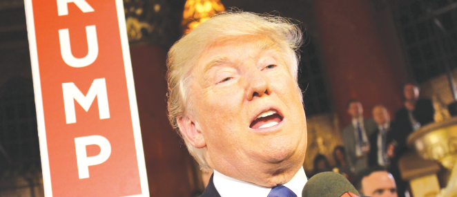 Republican presidential nominee Donald Trump speaks to media following an RNC Debate hosted in Detroit on March 3.