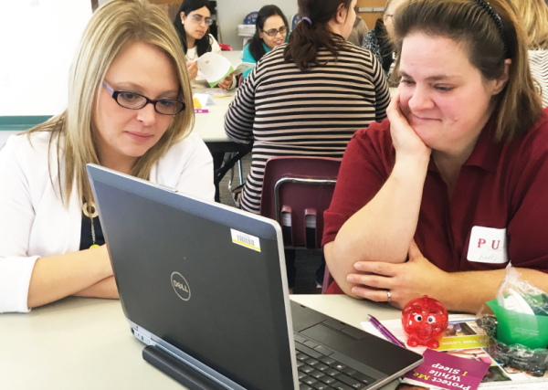 Jodi Godbey (left) and Kathy Hurst were in attendance at Ferris' Student with Children event, Parent University. 